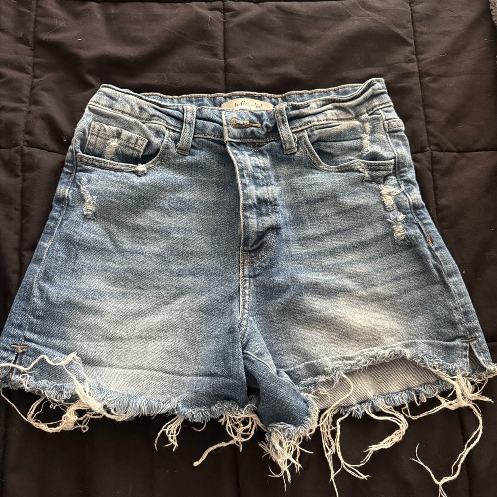 Blue Jean Shorts with Distressed Frayed Hems